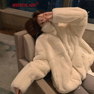YUEXUNZI新款短外套女裝加厚仿羊羔絨外套女百搭小香風(fēng)寬松大衣潮秋冬季 米白 S