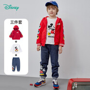 迪士尼（Disney）童裝男童套裝潮酷米奇外套套裝3件套 大紅 100cm