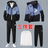 畫(huà)子木（HUAZIMU）正常發(fā)貨【3件套】衛(wèi)衣套裝男春秋裝季運(yùn)動(dòng)套裝休閑外套男衣服 JK601黑藍(lán)色(三件套) L