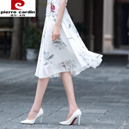皮爾卡丹（pierre cardin）夏季2024新款清新雪紡半身裙a字短裙大碼女中長款松緊腰過膝中裙 白底玉蘭花中裙 S