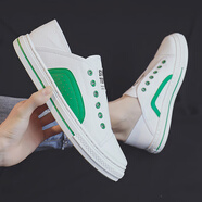 人本（RENBEN）夏季透氣帆布鞋男韓版半拖鞋潮流半托小白鞋一腳蹬懶人布鞋潮鞋子 CL8618白綠 40