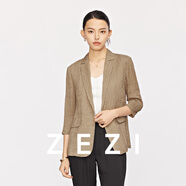 ZEZI桑蠶絲小西裝外套女夏季休閑西服薄款真絲七分袖職場輕奢高級感 金棕色 M