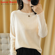 LOVER RUCCI法國(guó)高檔春夏薄款圓領(lǐng)T恤女長(zhǎng)袖純棉舒適寬松針織打底衫上衣 米色 XL