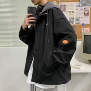 至唯假兩件連帽外套男春秋季新款2023美式復(fù)古潮牌高街寬松休閑上衣服 WT179黑色 XL【推薦125-145斤】