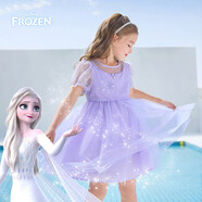 迪士尼（DISNEY）童裝女童短袖連衣裙愛莎公主六一夢幻網(wǎng)紗裙子24夏DB321RE04紫120