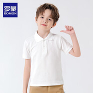 羅蒙男童短袖polo衫校服春夏新款T恤女童班服 白色短袖POLO衫 160