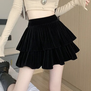 妙奕嘉秋冬裙子半身裙秋季女裝2024新款高級感a字半裙蛋糕裙洋氣小個子 絲絨蛋糕半身裙【黑色】 M 【建議90-105斤】