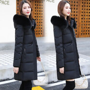 JACK WUUCKS香港正品派克羽絨服女中長(cháng)款女士冬季新款女裝大毛領(lǐng)白鴨絨過(guò)膝 黑色【真狐貍毛領(lǐng)】 2XL （建議140斤-155斤）