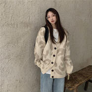 賢語(yǔ)軟糯小奶豹溫柔Chic毛衣開(kāi)衫外套女秋冬新款韓版百搭加厚針織衫潮 杏色開(kāi)衫 M 【收藏店鋪】