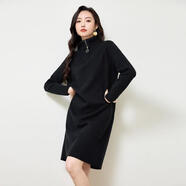 詩(shī)萌翻領(lǐng)長(zhǎng)袖針織連衣裙女秋冬款氣質(zhì)polo領(lǐng)短裙小個(gè)子休閑裙子 黑色 M