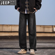 吉普（JEEP）美式復(fù)古牛仔褲男士春秋冬款高街寬松闊腿褲子加絨直筒工裝褲 K892 黑色 3XL 【建議170-185斤】