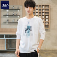 TEEK秋冬季長(cháng)袖t恤男裝上衣服 春秋款青年男士秋衣打底衫圓領(lǐng)休閑體恤 HE866白色 L
