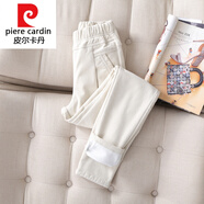 皮爾卡丹針織輕奢品牌女裝燈芯絨褲子女加絨外穿秋冬棉褲細條絨小腳褲松緊 S2302-0米白色【加絨】 34 (165斤左右)