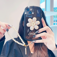 花朵氣囊支架華為nova10手機殼mate40帶鏈條p50保護套nova8/9/7se 透黑-【花瓣支架+手鏈款】 榮耀80