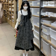 盛昭達(dá)赫本風(fēng)小個(gè)子吊帶長(zhǎng)裙套裝淑女學(xué)生背帶裙套裝女秋季裙子2024新款 襯衫+裙子套裝 【】 S 【關(guān)注店鋪先發(fā)貨】