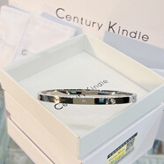 CENTURY& KINDLE輕奢高級(jí)感滿天星情侶手鐲刻字男女簡(jiǎn)約帶鉆鈦鋼玫瑰金色開(kāi)口手鐲 【白金色】窄版手鐲小號(hào)