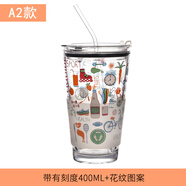 家用兒童牛奶杯帶刻度玻璃杯早餐杯可愛(ài)水杯耐熱可進(jìn)微波爐茶杯 A2款/買(mǎi)一送一同款