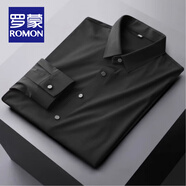 羅蒙（ROMON）韓潮金屬扣長袖襯衫男士無痕免燙襯衣輕商務襯衫男四面彈輕奢襯衣 黑色 XL/125-135斤