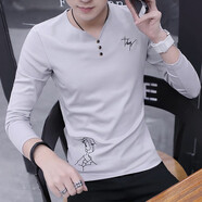 費(fèi)洛仕新款男士長(zhǎng)袖t恤春秋棉潮流打底衫內(nèi)搭小衫上衣服可外穿上衣潮 670灰色 M (90-105斤)