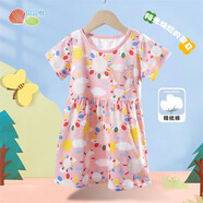 貝貝怡童裝女童連衣裙夏季新款短袖洋氣公主兒童裙子 粉色 5歲/身高120cm
