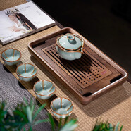 漢唐（hantang） 漢唐茶盤黑胡桃儲水家用旅行小型實木茶托盤功夫茶具套裝 小號黑胡桃樂享 配清心蓋碗5件套