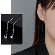 榛橙足銀流蘇耳線(xiàn)女簡(jiǎn)約養耳洞中長(cháng)款足銀耳釘小清新耳鏈顯瘦耳飾 足銀流蘇星月長(cháng)款1對E9-4