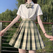 JK【JK制服官方】全套日系學(xué)院風(fēng)少女格裙jk制服套裝百褶短裙辣妹 抹茶威化+短袖襯衫+領(lǐng)花 M【尺碼偏小】