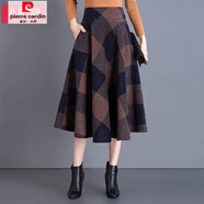 皮爾卡丹（pierre cardin）冬季新款中長裙大碼女裝毛呢冬天半身裙a字裙秋冬中長款裙子女冬 【5002#】咖啡色(中長裙) M 【建議105斤內(nèi)】