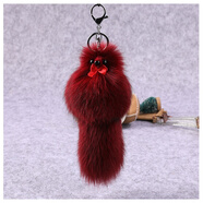DRACO適用于狐貍毛絨皮草女小狐貍包包掛件汽車(chē)鑰匙扣掛飾真毛球飾品手機吊墜圣誕節禮物 酒紅色大號 20-23cm