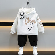 迪士尼（Disney）男童加絨套裝新款寶寶衣服秋冬兒童衛(wèi)衣韓版中小童保暖連帽兩件套 淺灰色熊貓掛件套裝（春秋） 110 碼 建議3-4歲 體重30-35斤