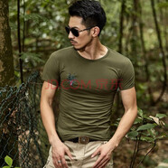 嘉曄（JIAYE）短袖T恤男衣服便宜男裝T恤男中國短袖T恤當兵軍迷服裝男 o領胸前戰(zhàn)狼綠 2XL