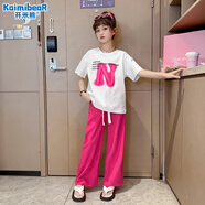 開(kāi)米熊童裝女童套裝夏裝短袖兒童女中大童夏季運動(dòng)休閑衣服褲子兩件套潮 玫紅 120 碼建議身高115cm左右