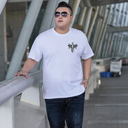 臻莆夏特大號(hào)男裝加肥加大碼短袖T恤純棉寬松微彈胖子肥佬半袖男背心 白色戰(zhàn)狼 5XL 建議225-245斤