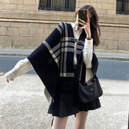 KAROND新品披肩女秋冬款2021新款寬松披肩斗篷兩面穿外搭長(zhǎng)款外套洋氣針織毛衣女