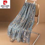 皮爾卡丹中國民族風(fēng)印花綁帶半身裙女夏2024新款復(fù)古不規(guī)則花色雪紡半身裙 青藍(lán)色 M (85-105斤)