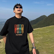 陌汀2025新款港風(fēng)潮牌t恤男短袖男裝全棉寬松大碼半袖打底ins潮流上衣 黑色  0002 S
