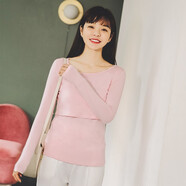 米度麗 哺乳衣外出長(cháng)袖孕婦裝秋裝時(shí)尚產(chǎn)后喂奶衣春秋加絨打底衫哺乳T(mén)恤 長(cháng)袖純色款【粉紅色】 XL（建議130-160斤左右）