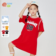 貝貝怡女童連衣裙運動(dòng)連衣裙夏季2022新品女孩籃球服兒童上衣外出衣服 大紅 8歲/身高150cm