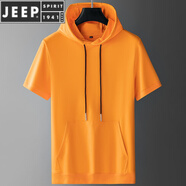 JEEP SPIRIT歐洲站純色版男士半袖衛(wèi)衣 2023春夏新款休閑運動連帽短袖T恤男裝 橙色89000 L