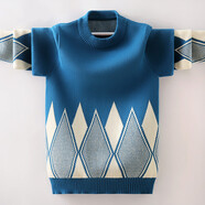 北極絨男童毛衣兒童冬裝男2025新款圓領(lǐng)小學(xué)生春裝純棉針織衫中大童線(xiàn)衣 牛仔藍（不加絨） 140 cm