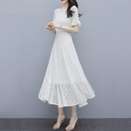 QIYUN 蕾絲連衣裙子女裝春秋裝年新款夏天雪紡黑色網(wǎng)紗中長(zhǎng)氣質(zhì)短袖 白色 2XL