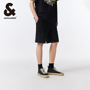 杰克·瓊斯（JACK&JONES）夏季五分褲LOGO刺繡字母提花略寬松運(yùn)動(dòng)休閑短褲男裝22429F029 E40黑色 XL （185)
