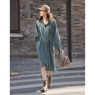 德瑪納（dme）【慵懶風(fēng)牛仔裙】翻領(lǐng)個(gè)性松弛感度假休閑文藝少女感顯瘦連衣裙 復古牛仔藍色 S