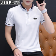JEEP SPIRIT吉普短袖T恤男polo半袖新款男士夏季t恤衫商務(wù)休閑翻領(lǐng)上衣體恤純 T117白色 XL (125-140斤)
