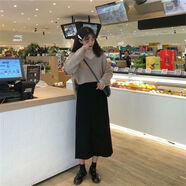 愷吉銳半身裙秋冬新款黑色不開(kāi)叉針織裙子款裙修身顯瘦 黑色70CM M 建議90-105斤