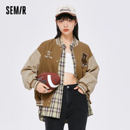 Semir森馬外套女小熊刺繡撞色復(fù)古風(fēng)秋冬寬松棒球服潮流學(xué)院風(fēng) 咖色調(diào)0155 150/76A/XS