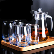 玻璃杯家用水杯套裝冷水壺加厚客廳果汁杯子泡茶杯 藍色高款350ml(6只) 水壺 托盤(pán)