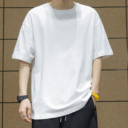 依郎酷男士短袖t恤男寬松純棉上衣服重磅半袖男生純色夏季打底衫體恤 白色 L 【130-145斤】