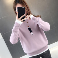 吻璦假兩件針織衫女套頭秋冬季新款毛衣女裝外穿打底衫 粉紫色 XL 【適合120-140】