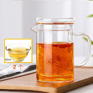 奇思貓玻璃杯帶把泡茶杯茶分水離飄逸杯耐高溫可鴨嘴公道杯帶茶具套裝 450帶嘴（玻璃膽）+2個(gè)小圓杯